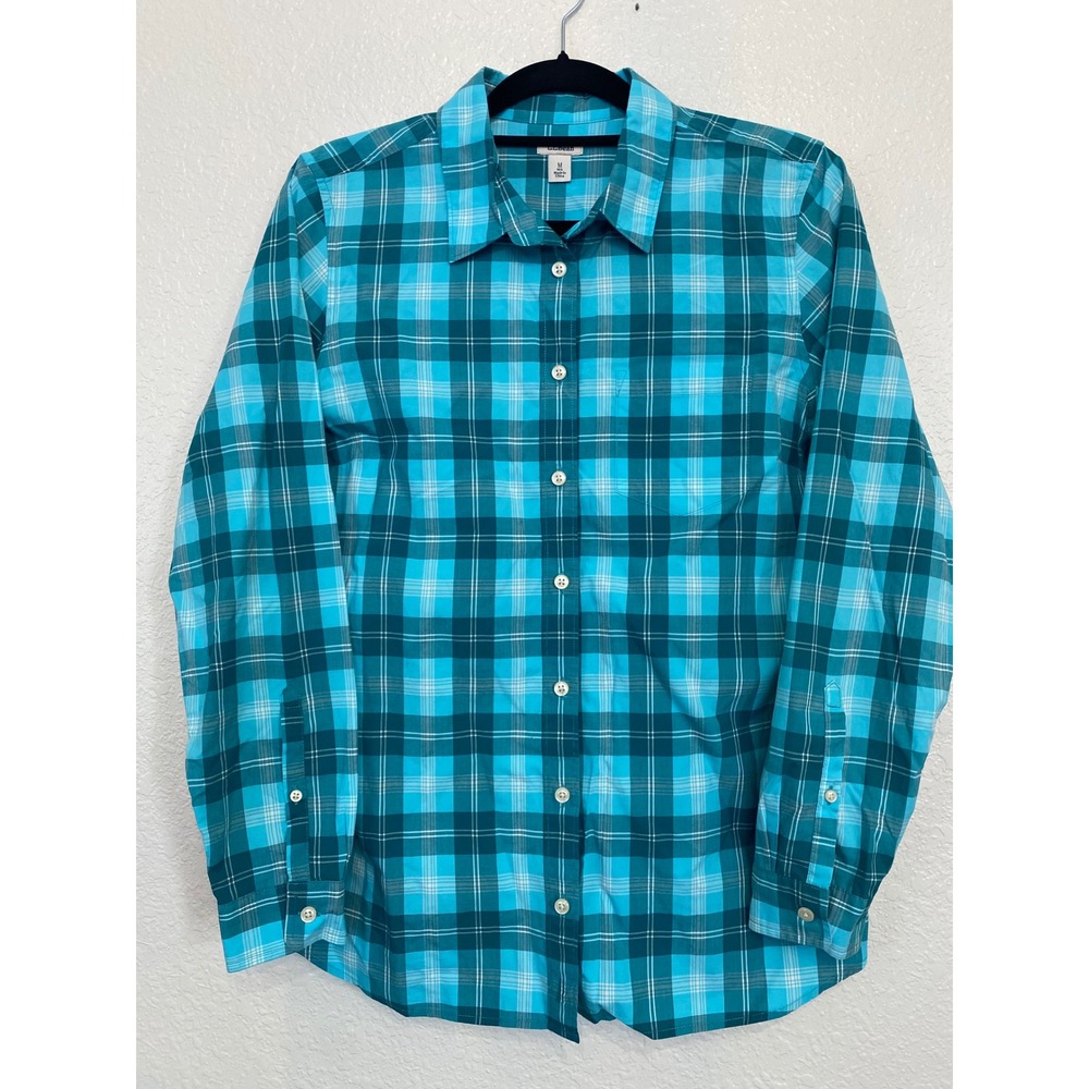 LL Bean Women's Button Down Plaid Shirt Size M Teal Blue L.L.Bean‎